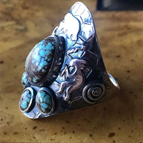 Royston Blue Horizon Turquoise Sterling Silver Statement Ring Size 10 - Picture 9 of 11